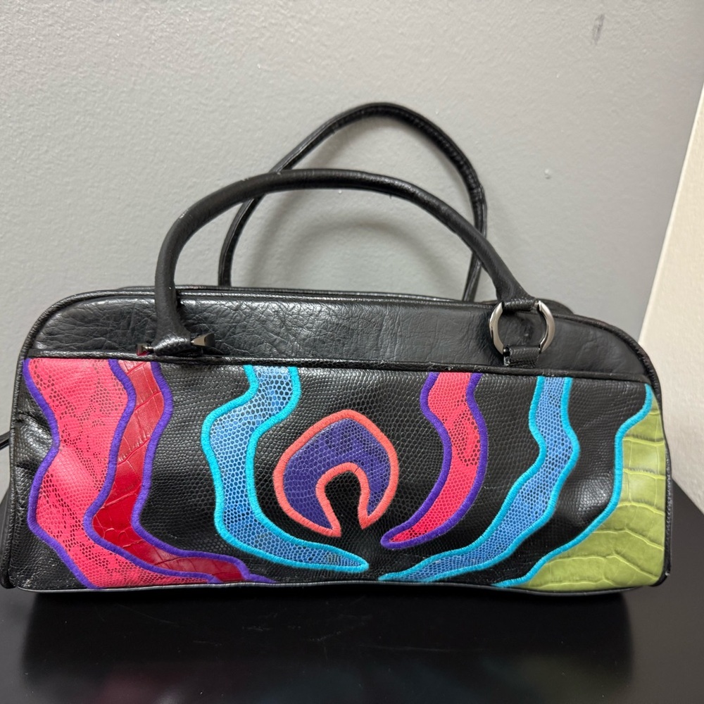 Vintage EGO‎ Black Ornate Design Purse Shoulder bag 13x4” Estate